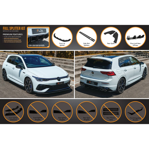 Flow Designs Full Lip Splitter Set VW MK8 Golf R - FAS Tuning